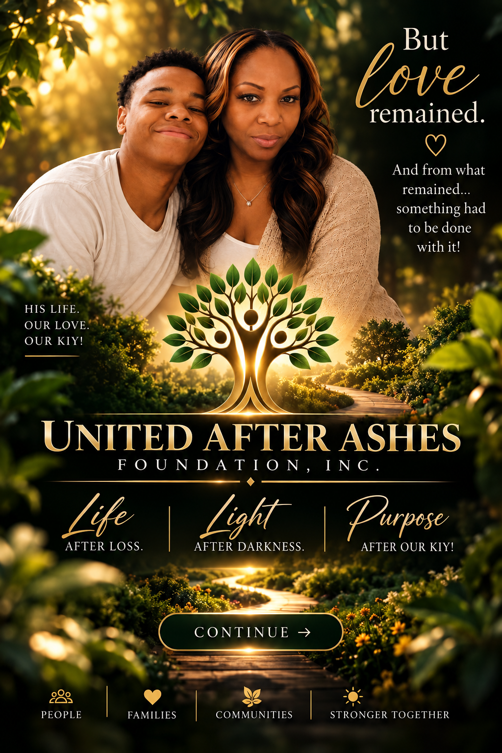 Vicky and Rakiy together within the United After Ashes Foundation's luminous garden artwork