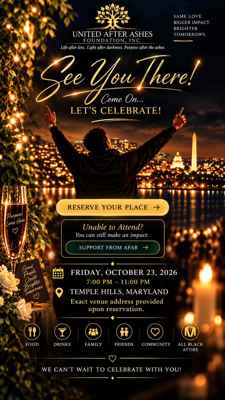 A triumphant celebration overlooking Washington, DC, closing the United After Ashes Foundation invitation